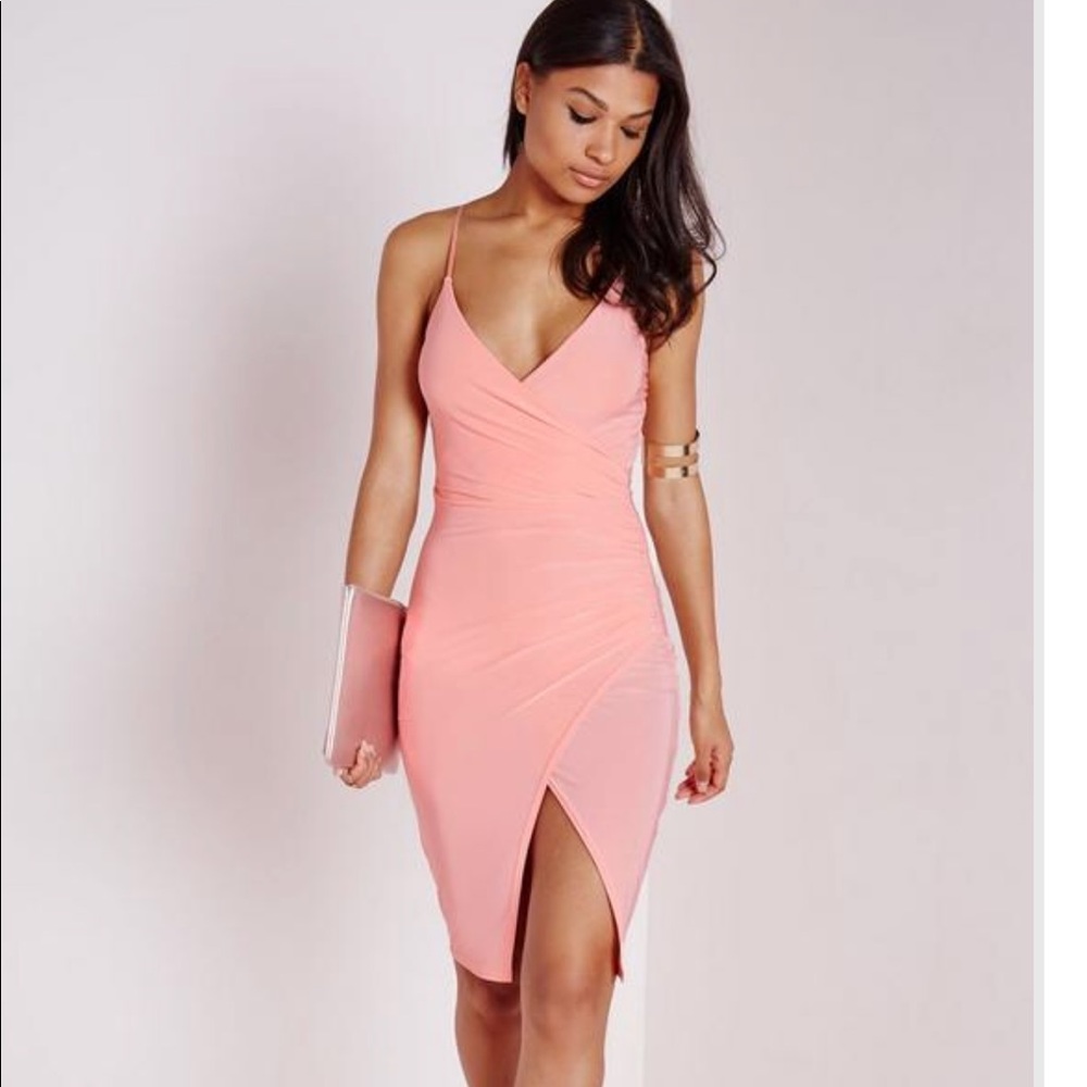 slinky strappy asymmetric bodycon dress blush